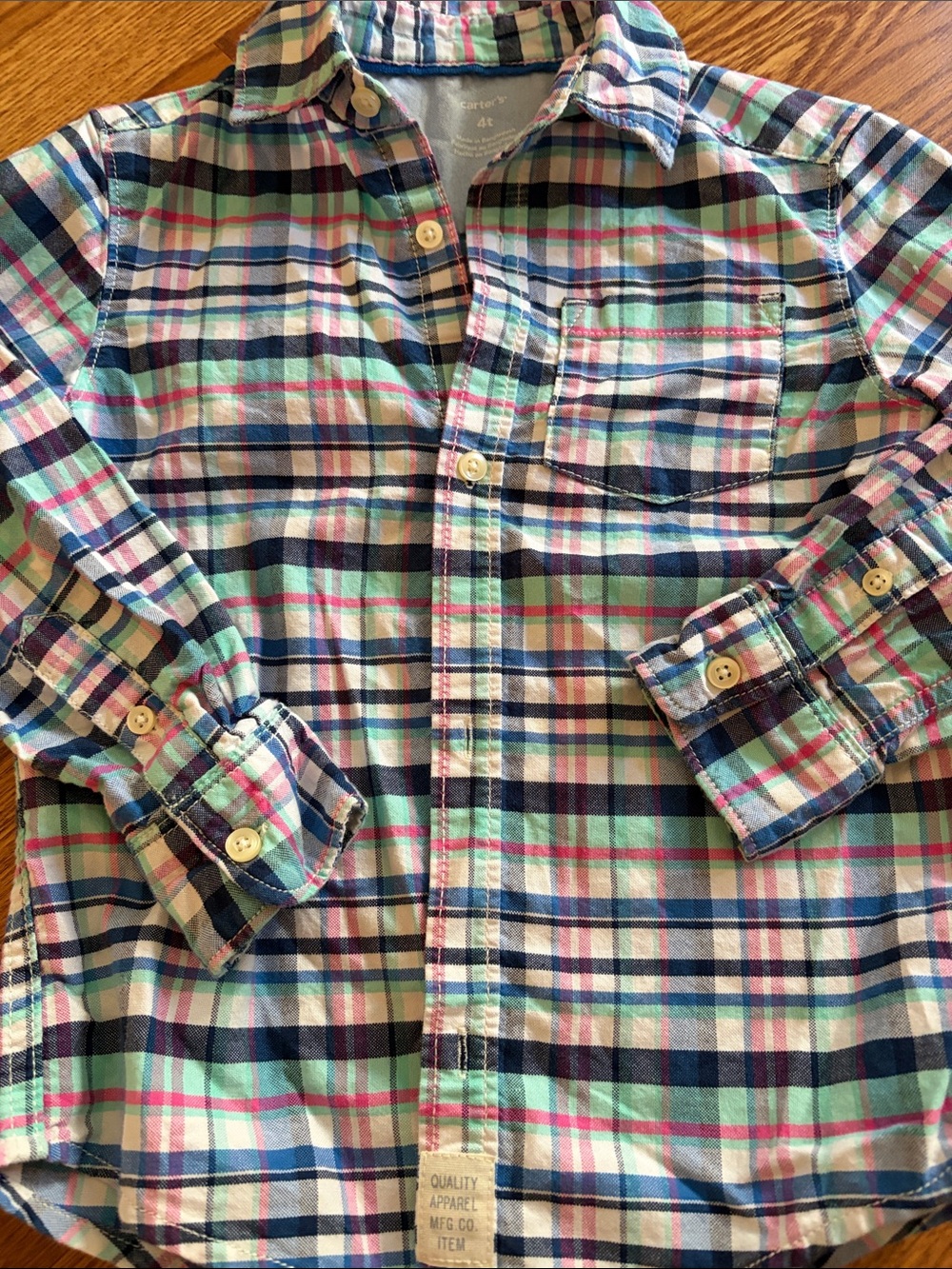 Carter's Plaid Button-Down Shirt in Blue, Green, Pink